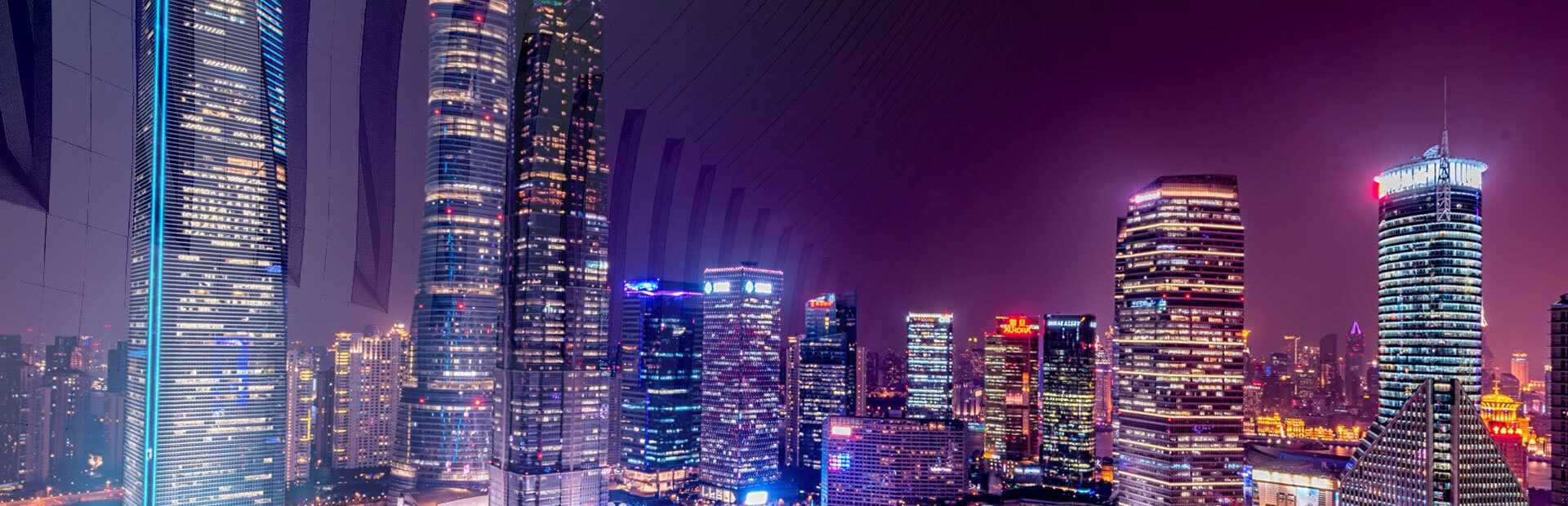 City skyline at dusk, viewed from an office